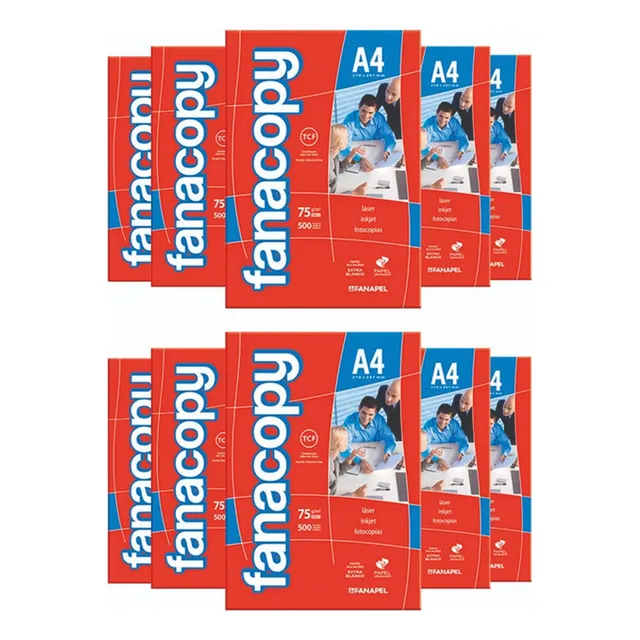 Resma Papel A4 Fanacopy 75grs. 500 Hojas X 10 Resmas
