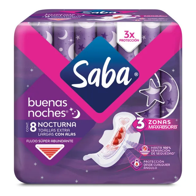 Toalla Femenina Buenas Noches Extra Larga Saba 40 Pzas