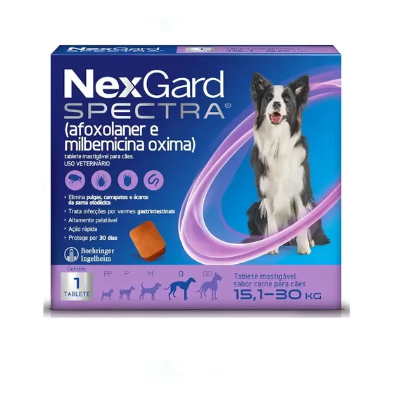 Comprimido antiparasitário para pulga carrapato vermes sarnas Boehringer NexGard Spectra TABLETE para cão de 15.1kg a 30kg