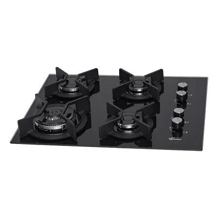 Cooktop A Gás Fischer 4 Bocas Tripla Chama Infinity Com Trempe De Ferro Fundido Mesa Vidro Bivolt