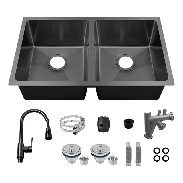 Tarja Fregadero Doble Submontar Acero Inox 304 Cal 18 Negro