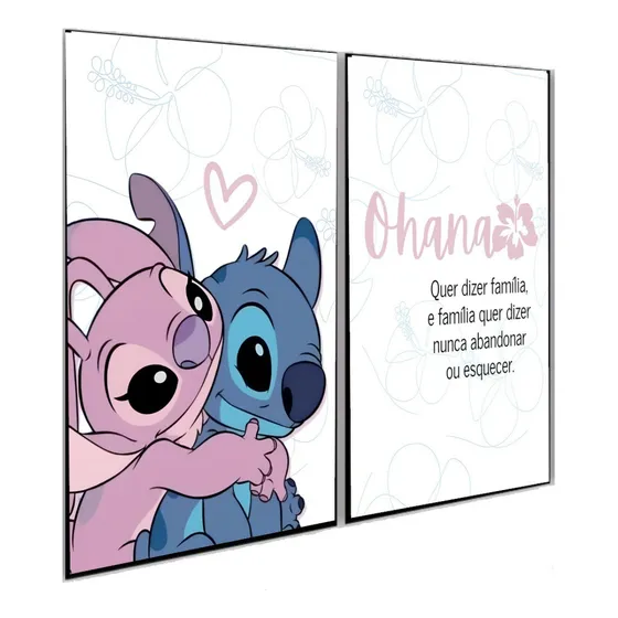 Kit 2 Quadros 21x30 Decorativos Ohana Quer Dizer Família