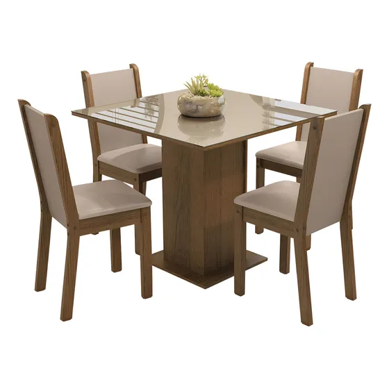 Juego de Comedor Tifani con 4 Sillas Marrón/Crema/Beige