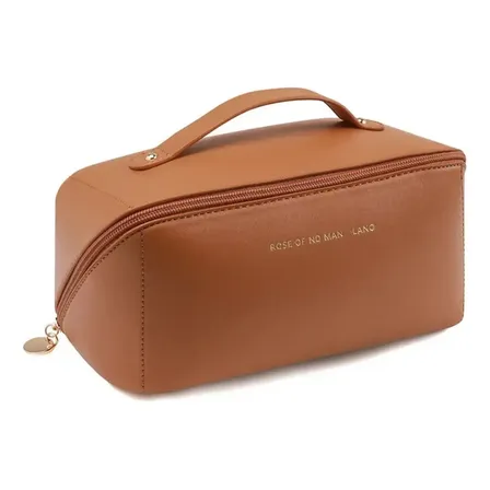 Necessaire Feminina Grande Maquiagem Cosméticos Bolsa Viagem Cor Marrom Desenho Do Tecido Lisa