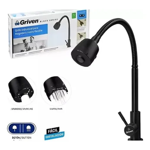 Griferia De Fregadero Flexible Negro Mate Multifuncional 