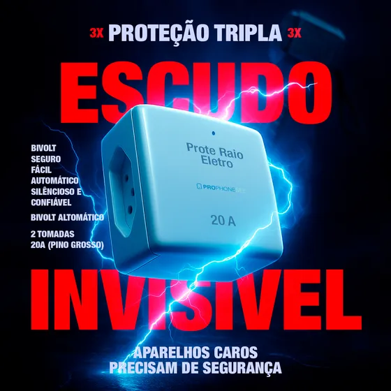 Prote Raio 127/220V Geladeira Tv 20a Proteraios Super Protetor Eletronico Adaptador De Tomada Benjamin 3 Pinos Inetro Anti Raio Proter Eletro 127/220V Lavadora Ar Condicionado Gamer Freezer Benjamim D