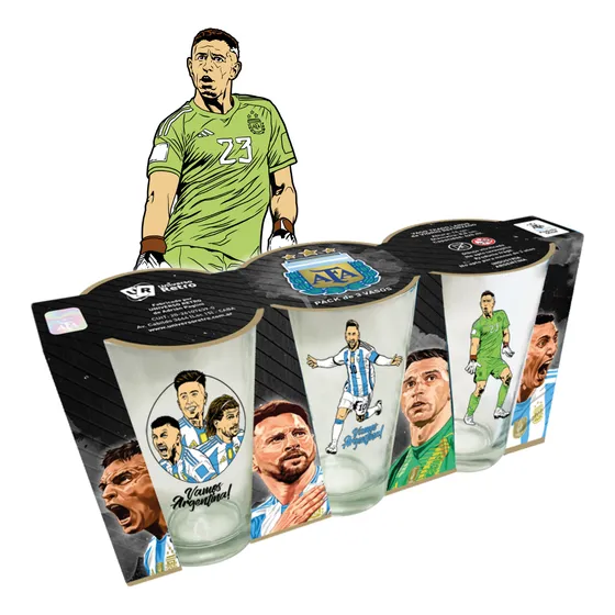 Pack Vasos X3 Selección Argentina Messi Dibu Futbol Afa