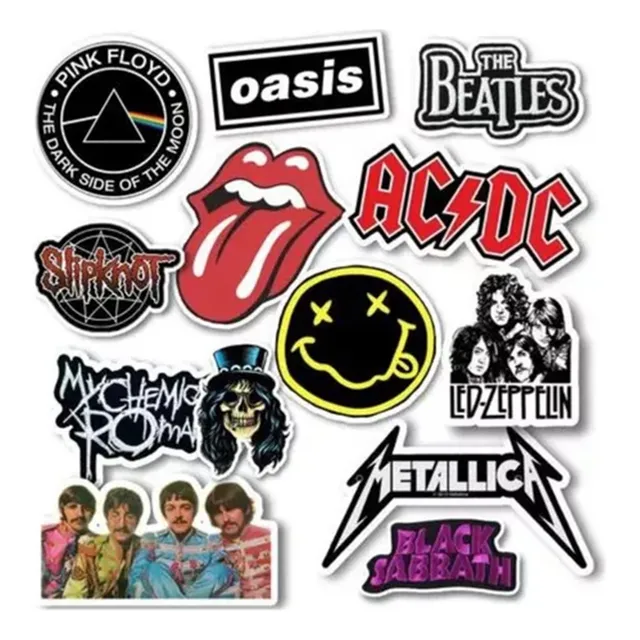 60 Etiquetas Stickers Vinil Calcomanías Rock Impermeables