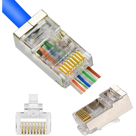 Ficha Blindada Plug Cat 6 Pasante Rj45 8c Ftp Utp X100 Unid