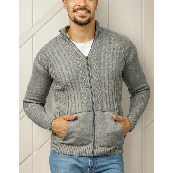 Jaqueta Masculina De Lã Blusa De Frio Tricot Com Zíper Cores