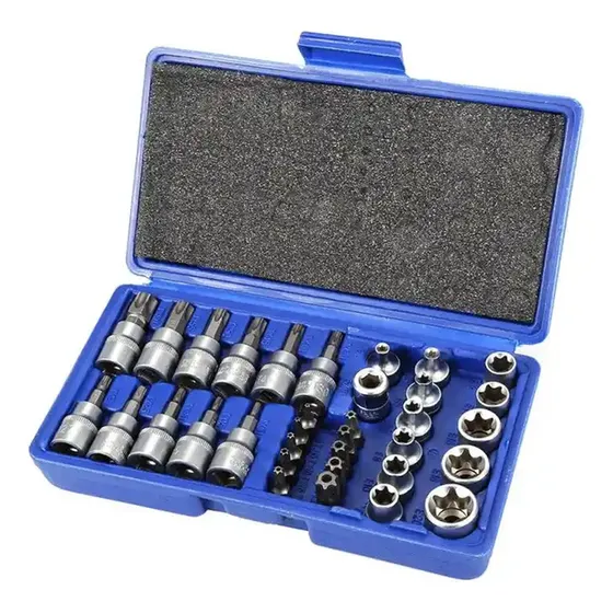 Juego Dados Torx Estrella 3/8 Hembra Macho 34 Pcs Crownman Color Cromado