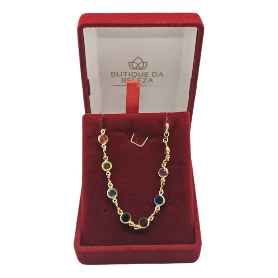 Colar Gargantilha Banhada Ouro Pedras Coloridas 60cm