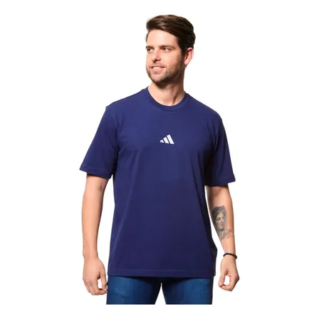 Camiseta Masculina Small Logo adidas Dark Blue Liso M Lisa