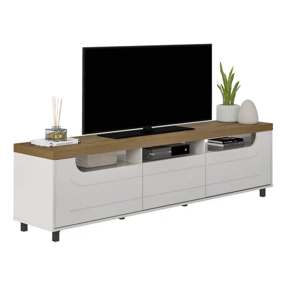 Mueble Para Tv 75 En Mpd 200cm Con Soporte Pino Con Blanco