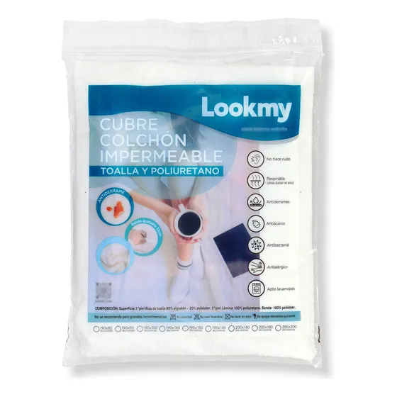 Cubrecolchon 1 plaza 190x80 Cm impermeable Lookmy protector de colchón de toalla + capa aislante de poliuretano cubre colchón 80x190 respirable sin Pvc