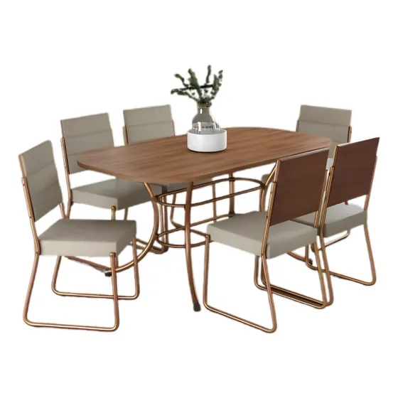 Conjunto Sala De Jantar Mesa E 6 Cadeiras Fênix Carraro Rose