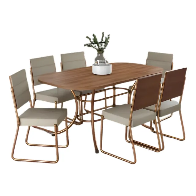 Conjunto Sala De Jantar Mesa E 6 Cadeiras Fênix Carraro Rose