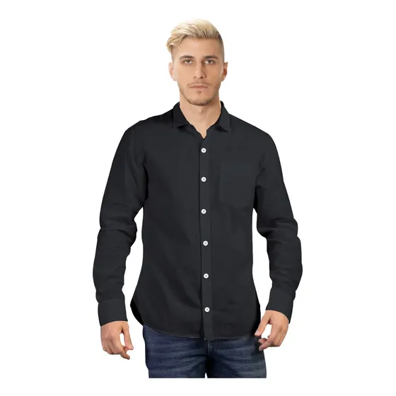 Camisa Hombre Lisa De Vestir Manga Larga Con Bolsillo