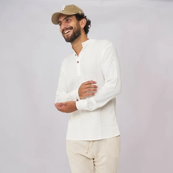 Customs Ba Camisola Lino Cuello Mao Manga Larga Talle Grande