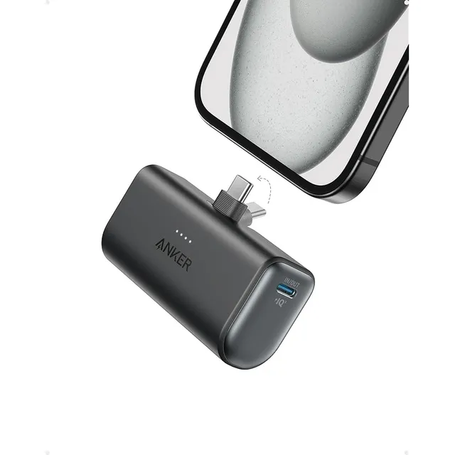 Power Bank Anker Nano con Conector USB-C Integrado, Cargador portátil de 5000 mAh de 22,5 W, para iPhone 16/15 Series, Samsung, iPad Pro/Air y más