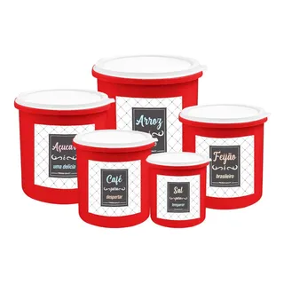 Kit 5 Potes De Mantimentos PlĂĄstico Decorado Cor Conjunto Kit 5 Vermelho Color Kit 5 Potes De Mantimentos PlĂĄstico Decorado Cor Conjunto Kit 5 Vermelho Color