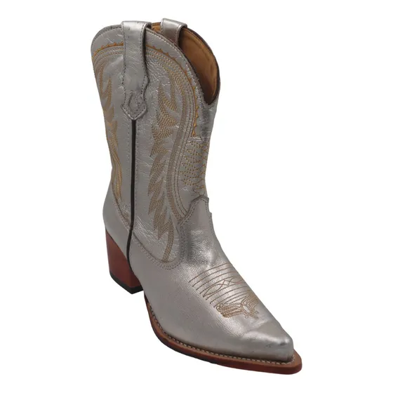 Bota Goyazes Feminina Bico Fino Couro/prata - 204503-cc