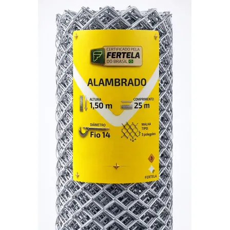 Tela Alambrado Altura 1,50 X 25 Metros Fio-14 Malha 7 Cm Galvanizado