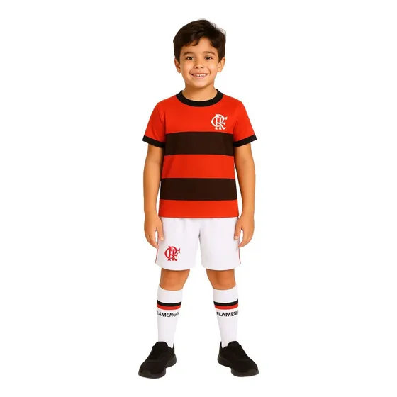 Uniforme Infantil Flamengo Shorts E Meião Branco Oficial