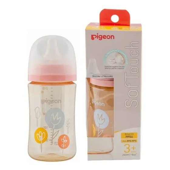 Biberón Softouch Pigeon Ppsu 240ml Flower Color Rosa Claro Biberón Softouch Pigeon Ppsu Diseño | Cuotas sin interés