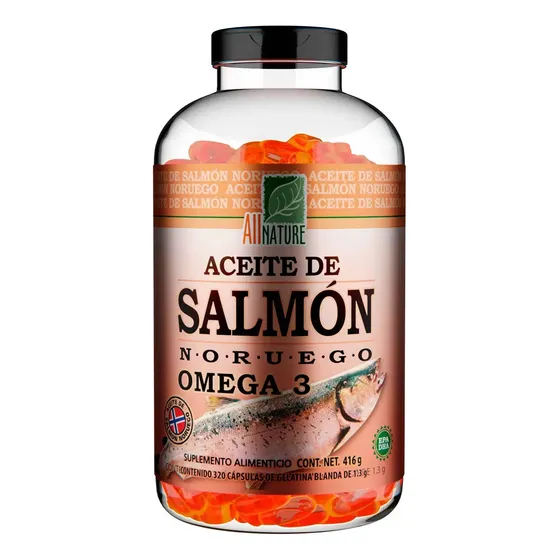 Bote Aceite De Salmon Noruego Omega 3 All Nature 320 Cápsulas Sin Sabor
