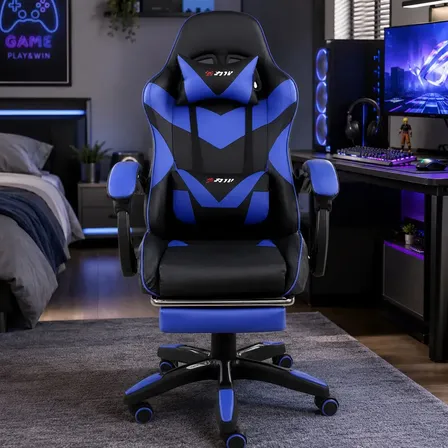 Cadeira Gamer X-ray Ergonomica Estofado De Couro Sintético Cor Azul