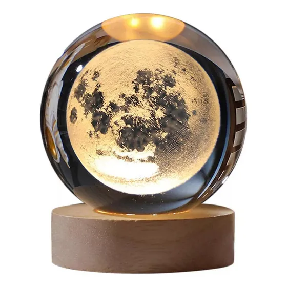 Lâmpada De Noite De Bola De Cristal 3d Lua De Bola De Vidro