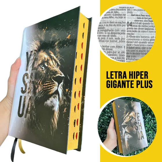 Bíblia Sagrada Leão Yeshua (jesus) Branco Edifica Letra Hiper Gigante Com Harpa E Índice