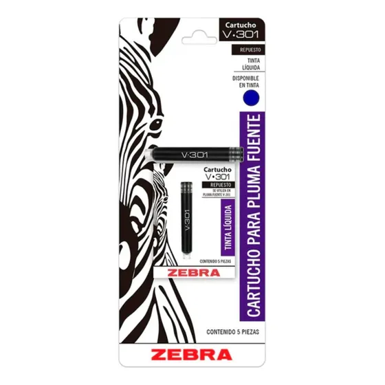 5 Cartuchos Repuesto Pluma Fuente V-301 Zebra Tinta Azul