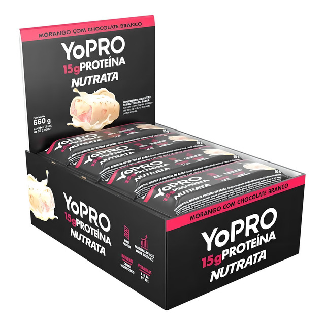 Nutrata Yopro 55g C/ 12 Barras - Morango Com Chocolate Branco
