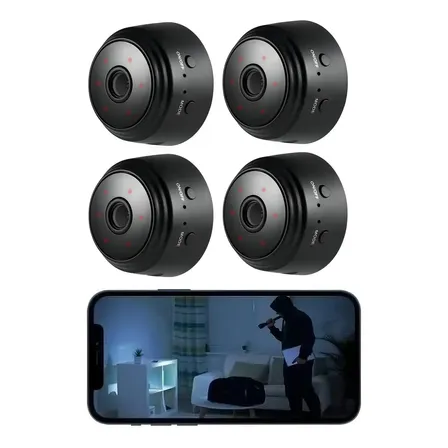 Kit Com 4 Câmeras De Vigilância Mini A9 Full Hd Com Wi-fi Preto