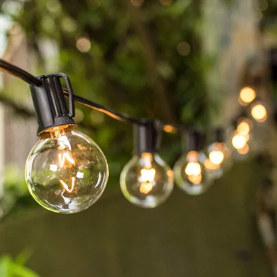 Laspang Guirnalda De Luces Exterior 15m 25 Focos Vintage G40 Impermeables Blanco Cálido