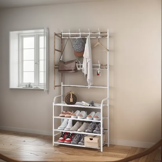 Organizador Zapatero Mueble De Entrada Recibidor Perchero Color Blanco