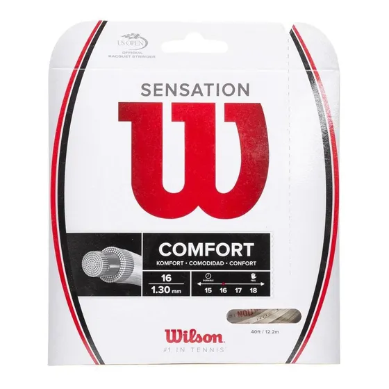 Set Individual De Cuerda Tenis Wilson Sensation Calibre 1,30 Mm 16 Multifilamento, Reduce Vibraciones, Mayor Confort Y Sensación, Mayor Potencia, Largo 12 Metros