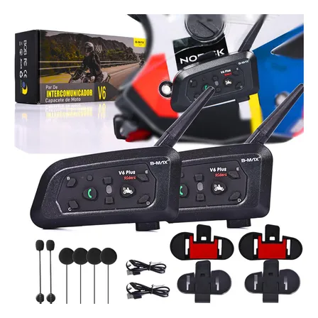 Par De Intercomunicador V6 Capacete Moto Bluetooth Microfone Comunicador Fone De Ouvido Capacete V6 Plus Par Kit 2pcs Radio Conversar Garupa Grupo