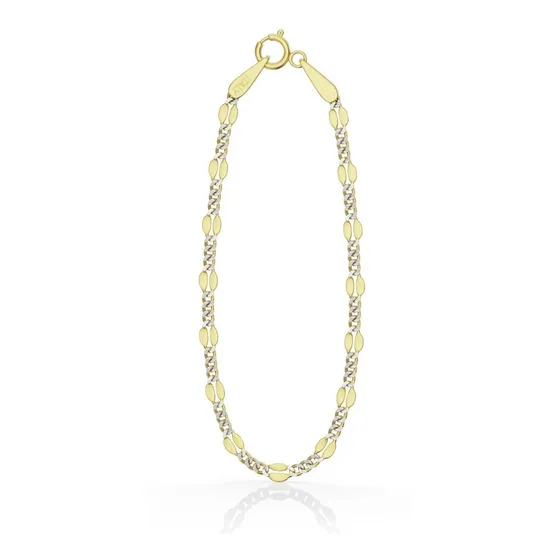 Pulsera Oro 10k Figaro Remache Cubana Diamantada 3mm 18cm Diámetro 6 cm Largo 18 cm