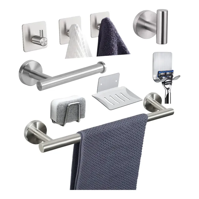 Set Accesorios Para Baño X 9 Piezas Acero Inoxidable