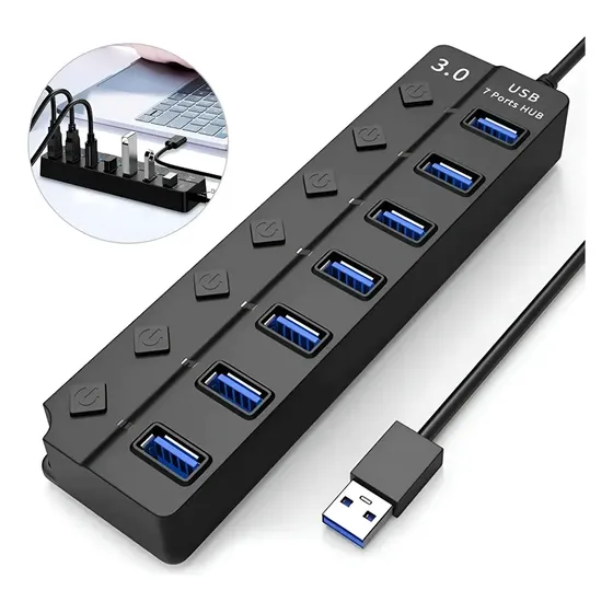 Hub Usb Con 7 Puertos Usb 3.0 Multicontacto Negro