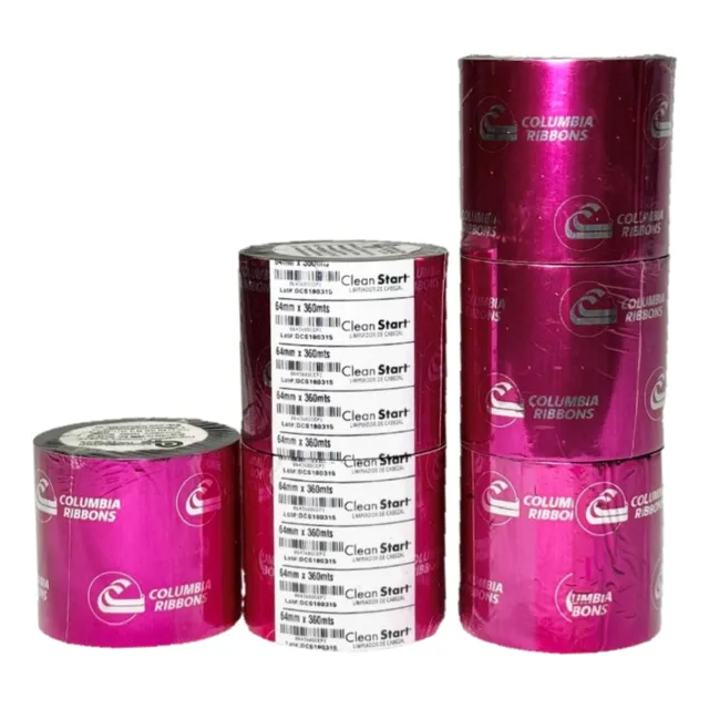 Pack 6 Piezas Ribbon De Cera 64x360 Datamax/fargo Negro