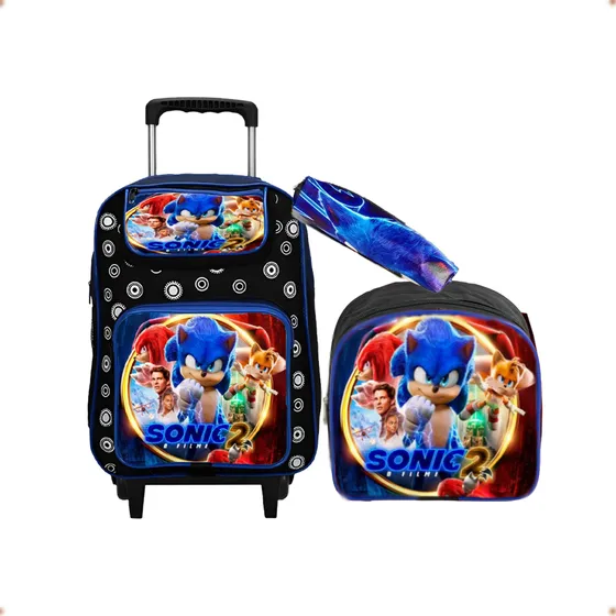 Kit Mochila Lancheira e Estojo Infantil Sonic