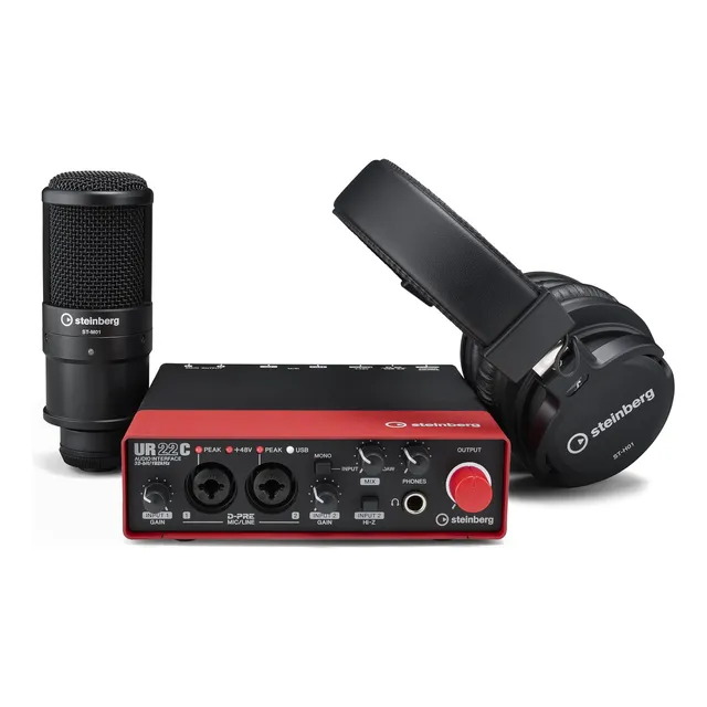 Pack Grabacion Steinberg Ur22c Auricular Micrófono Color Rojo Y Negro