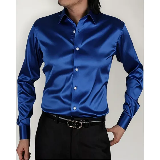 Camisa Para Hombre Manga Larga De Lujo / Azul Brillante