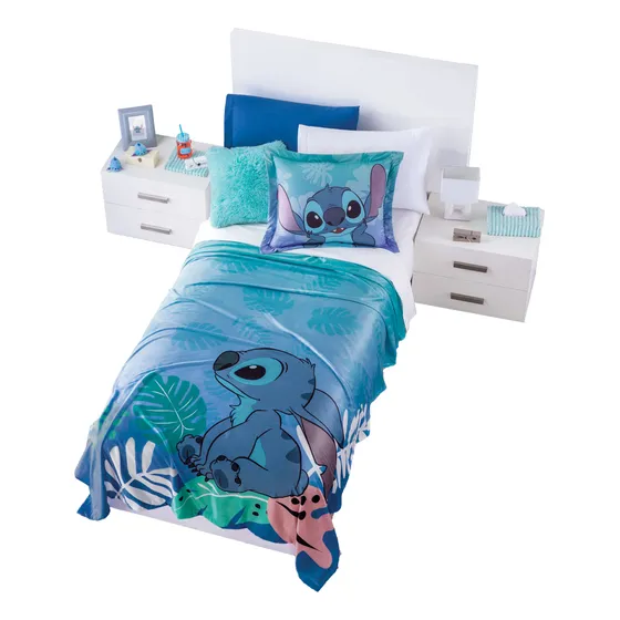 Cobertor Ligero Ultrasuave Stitch Aloha Individual Concord Color Azul