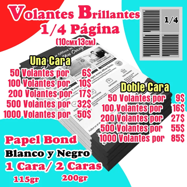 Volantes Flyers Brillante 1/4 Calidad Mejor Que El Glasse.