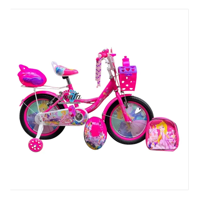 Bicicleta Para Niñas Rin 16 Con Casco Y Bolso